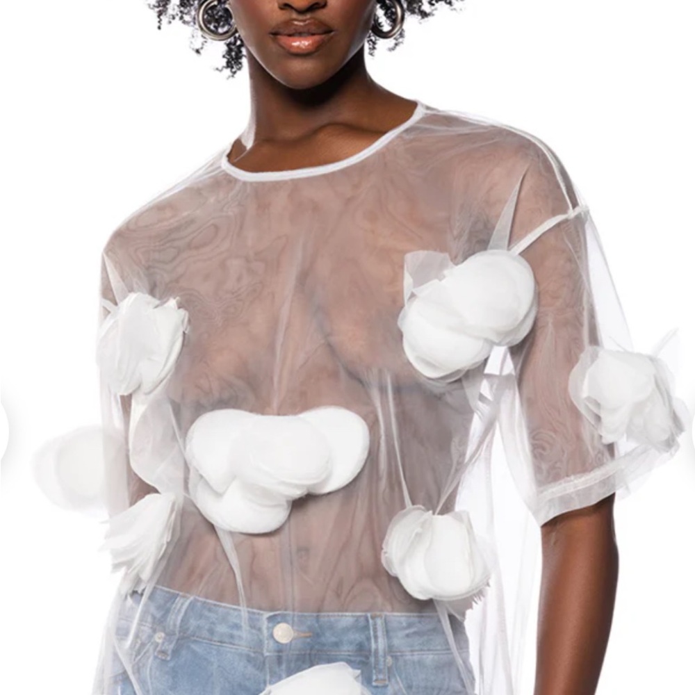 NEW AKIRA Sheer White Floral Top - Size Large